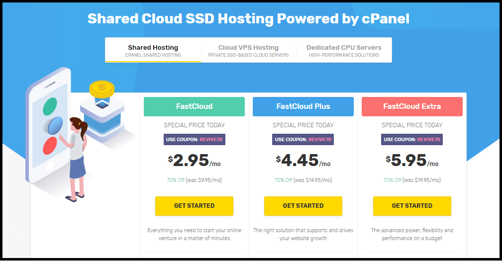 Fastcomet Shared Cloud SSD hosting Pricing