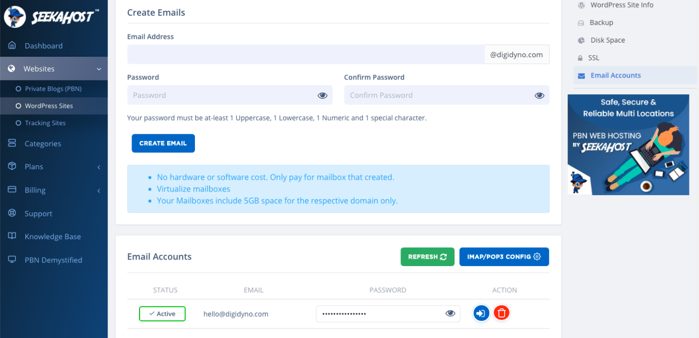 SeekaHost Review- Email Accounts