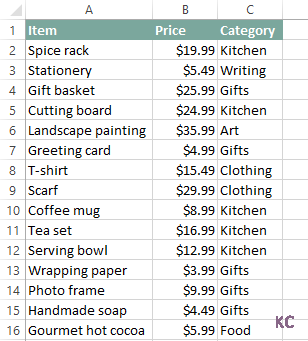 Finding the Category of an Item