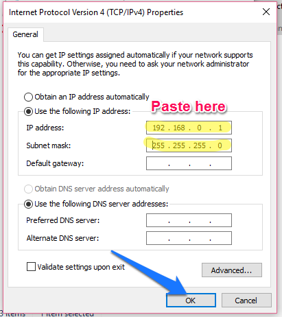 Obtain an IP address automatically