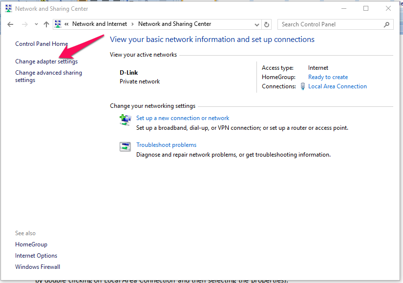 change adapter setting