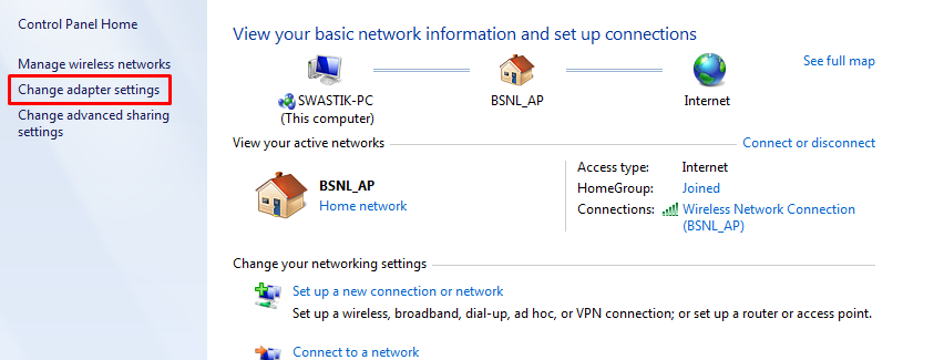 change adapter setting