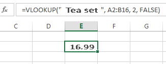 vlookup tea set