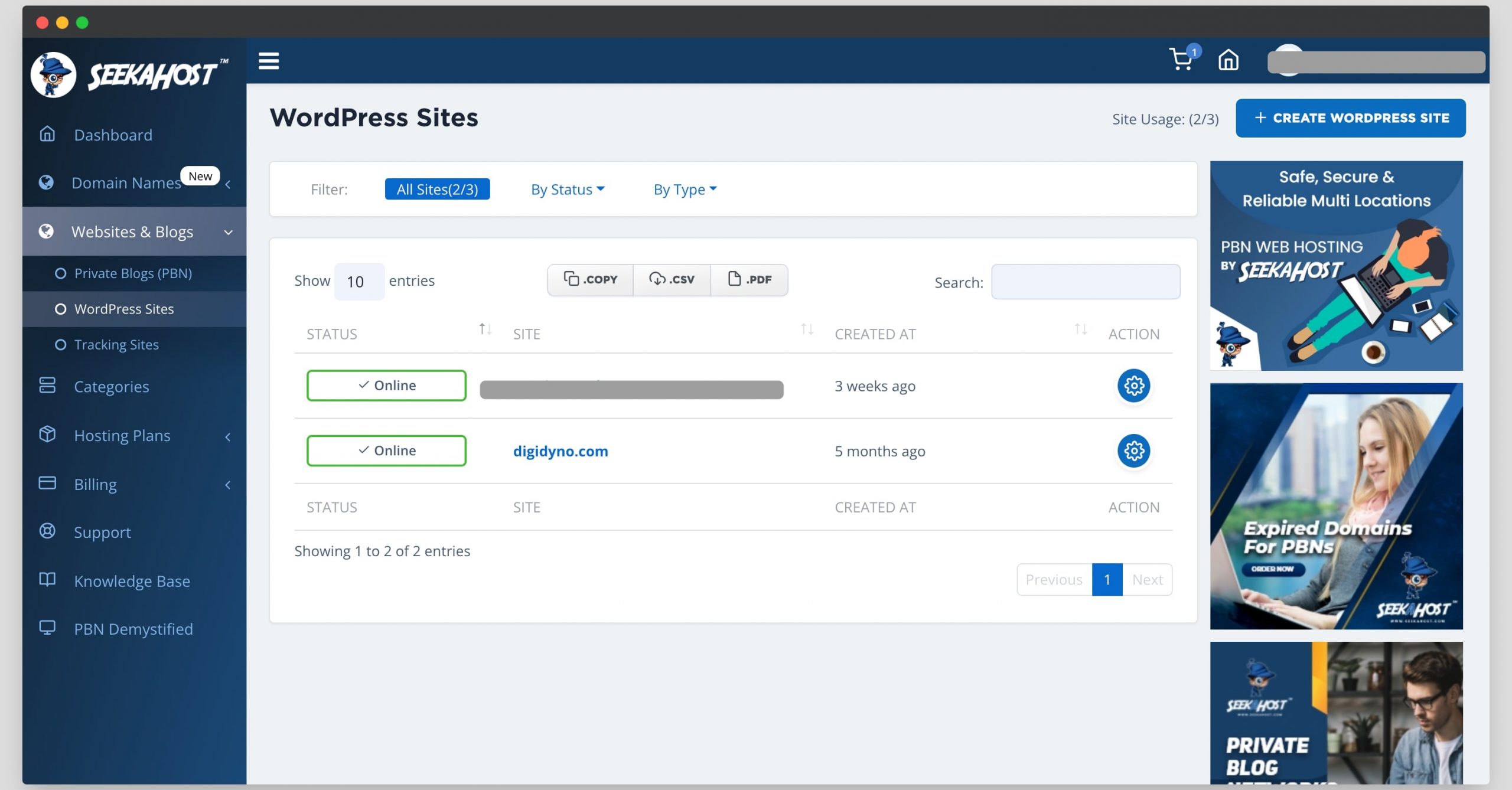 seekahost dashboard