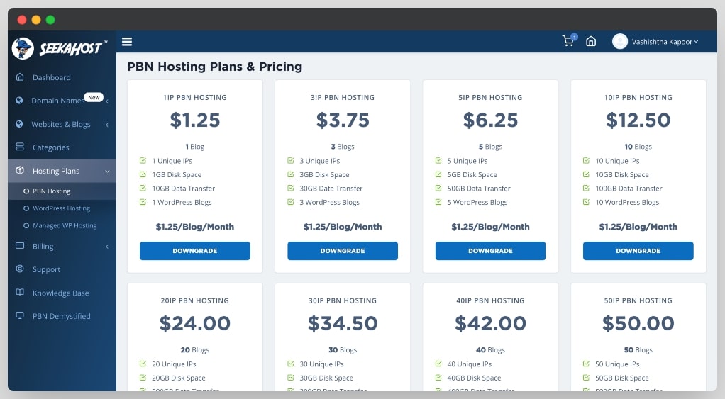 seekahost pbn hosting plans