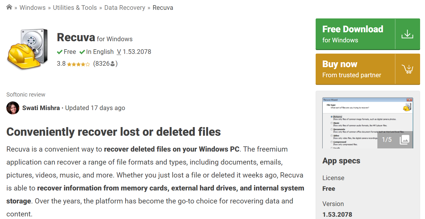 Recuva : Recover Overwritten Files