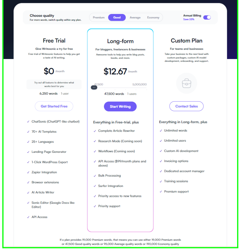 Writesonic Pricing Plan