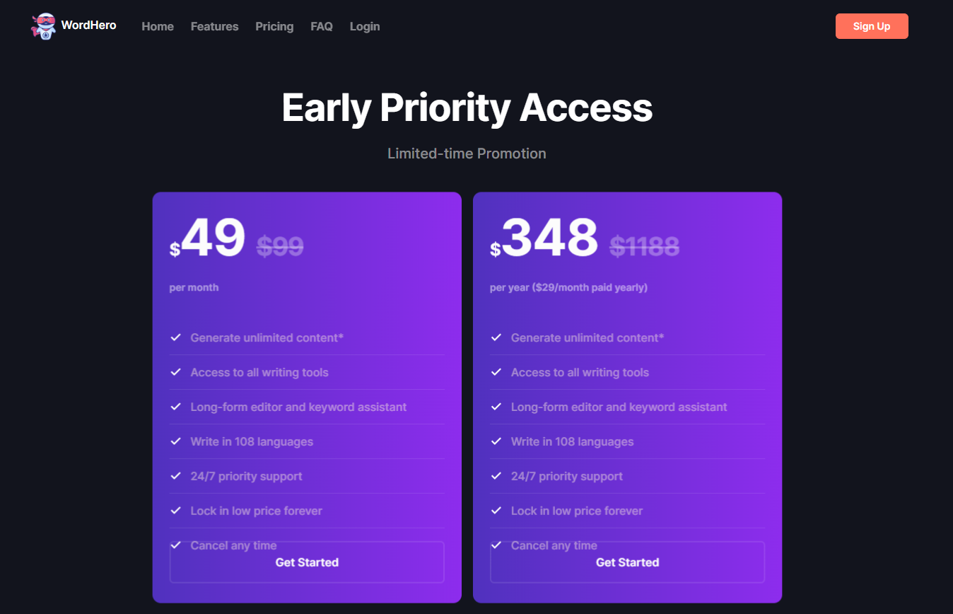 WordHero Pricing Plans