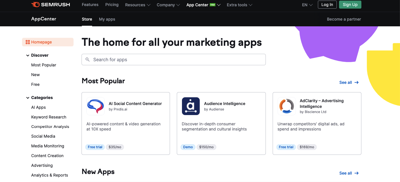 SEMRUSH AppCenter