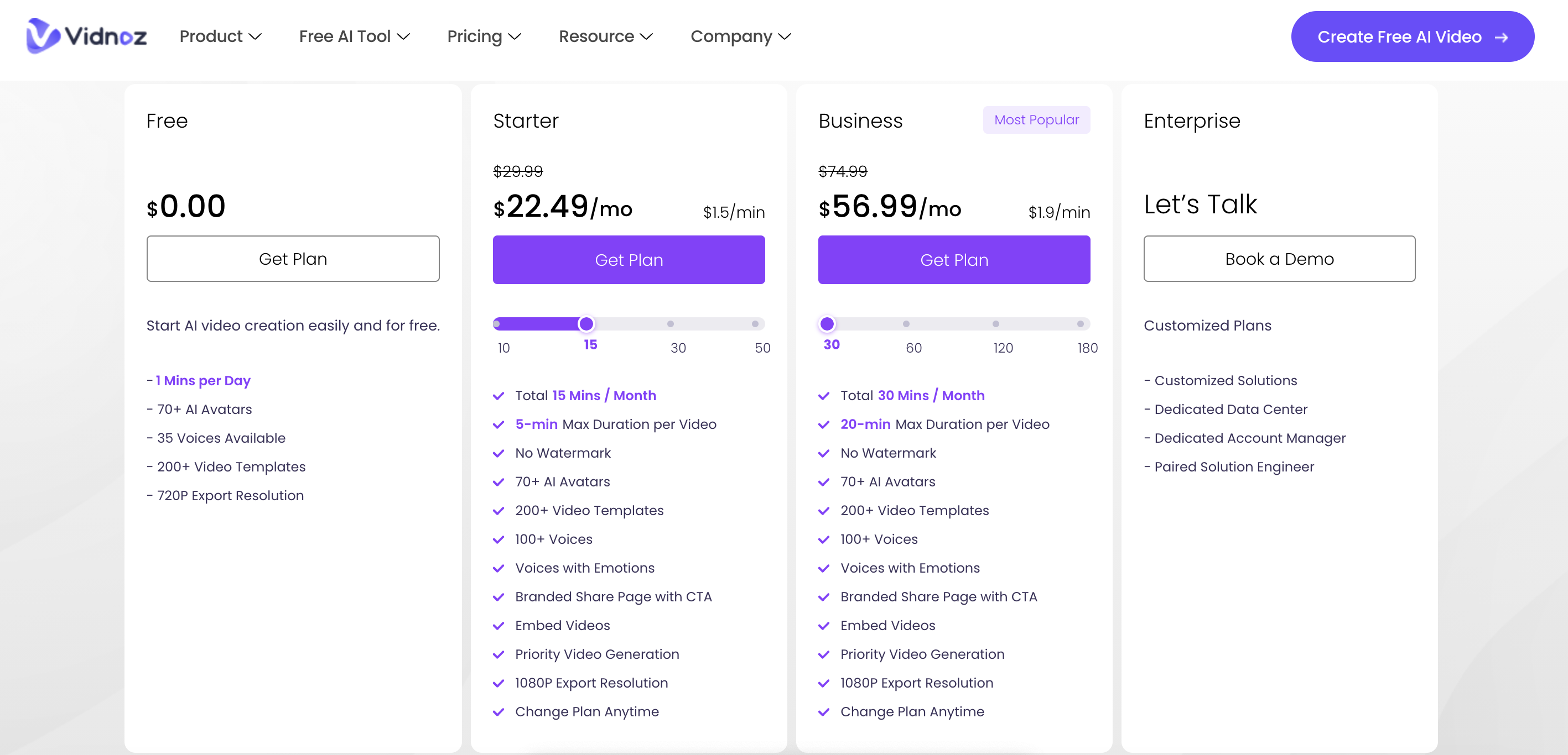 Vidnoz AI Pricing Plans