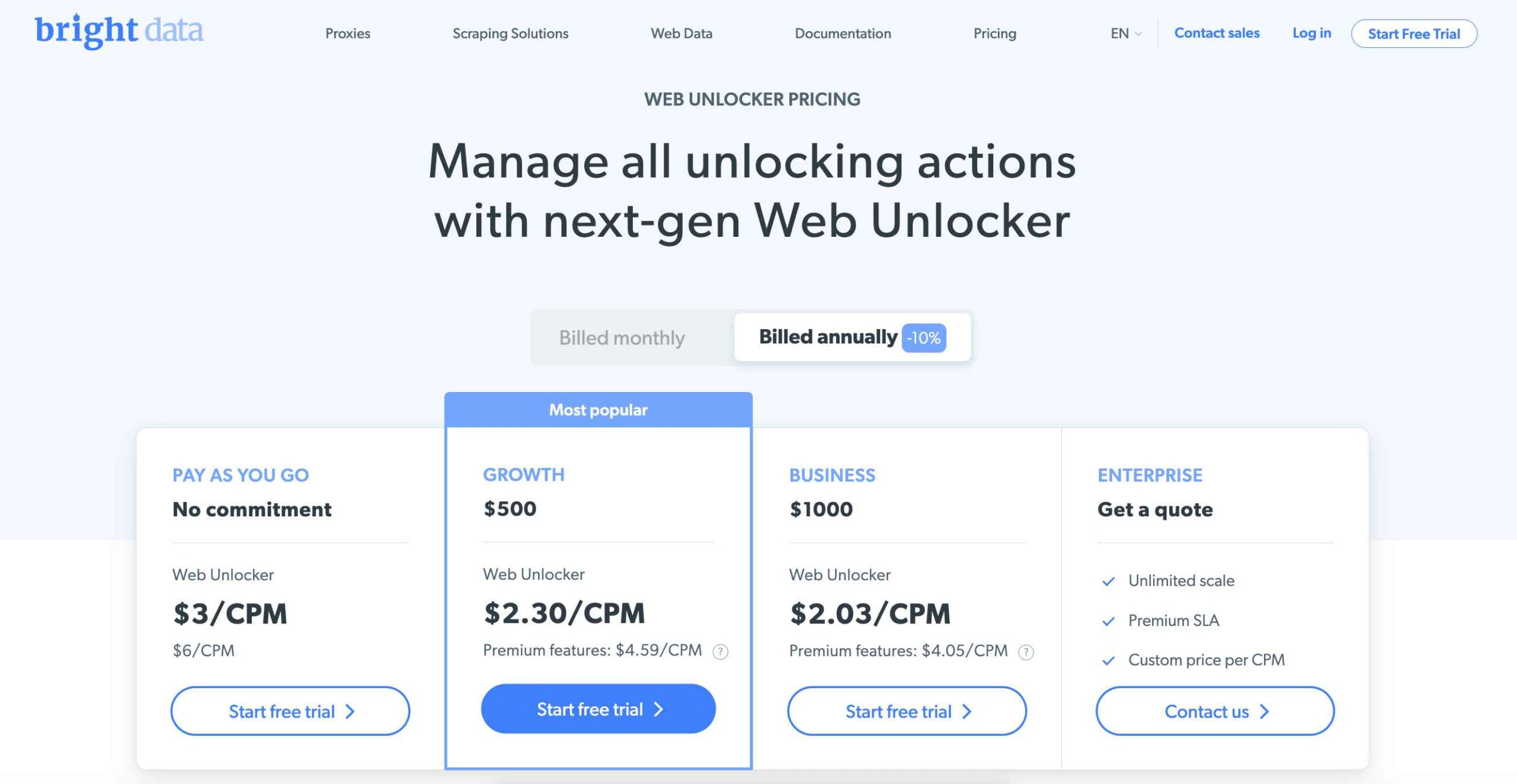 Bright Data Web Unlocker Pricing Plans