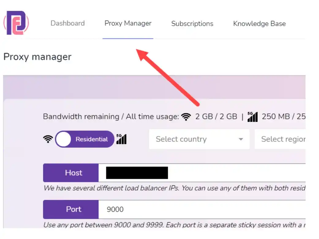 Proxy manager tab