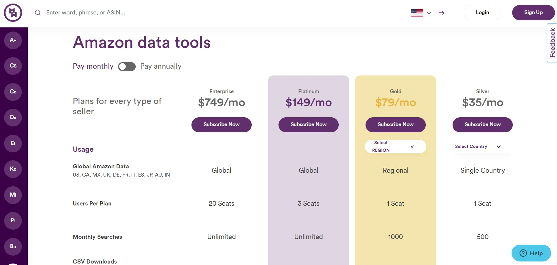 Merchant Words Pricing Plans