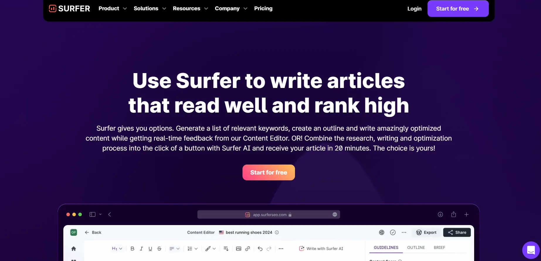 Surfer SEO Content Editor